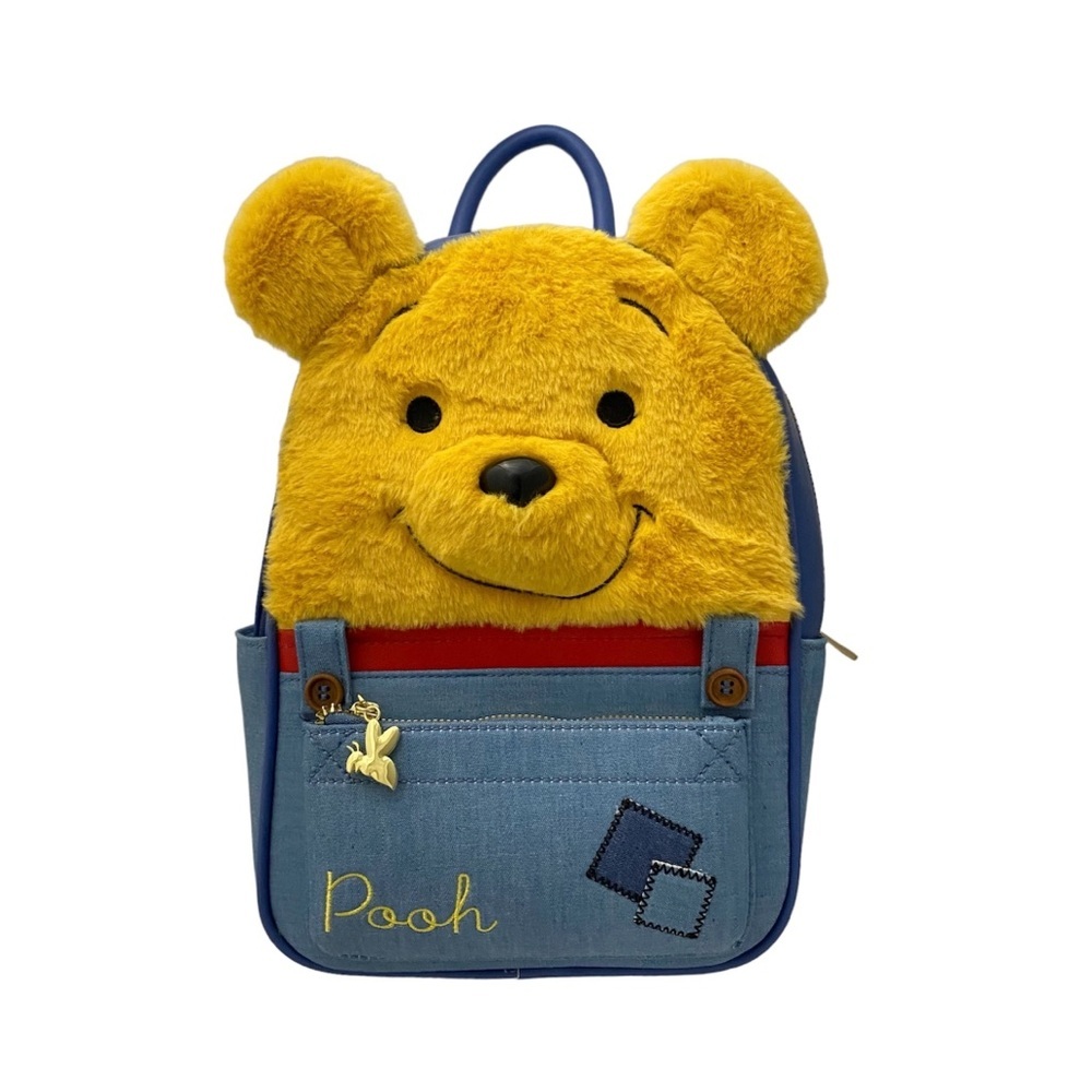 Disney Winnie The Pooh Super Soft Plush Face Overalls Mini Backpack Bag New
